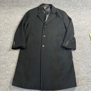Lauren Ralph Lauren Coat Mens 44R Black Wool Overcoat Button Long Lined Winter